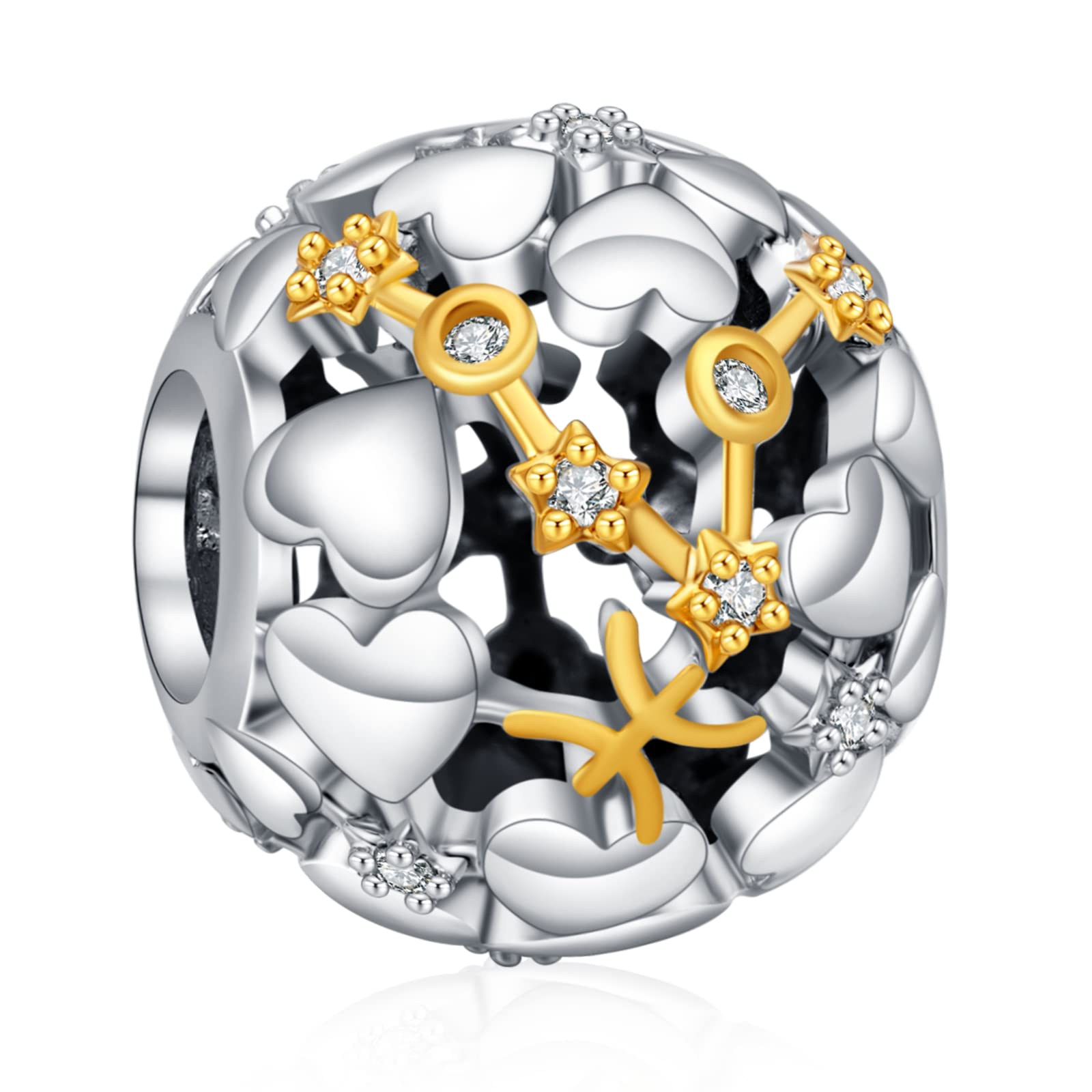 Annmors Charm Zodiaco Cumpleaños Abalorios Plata de Ley 925 Compatible con Pulsera Mujer