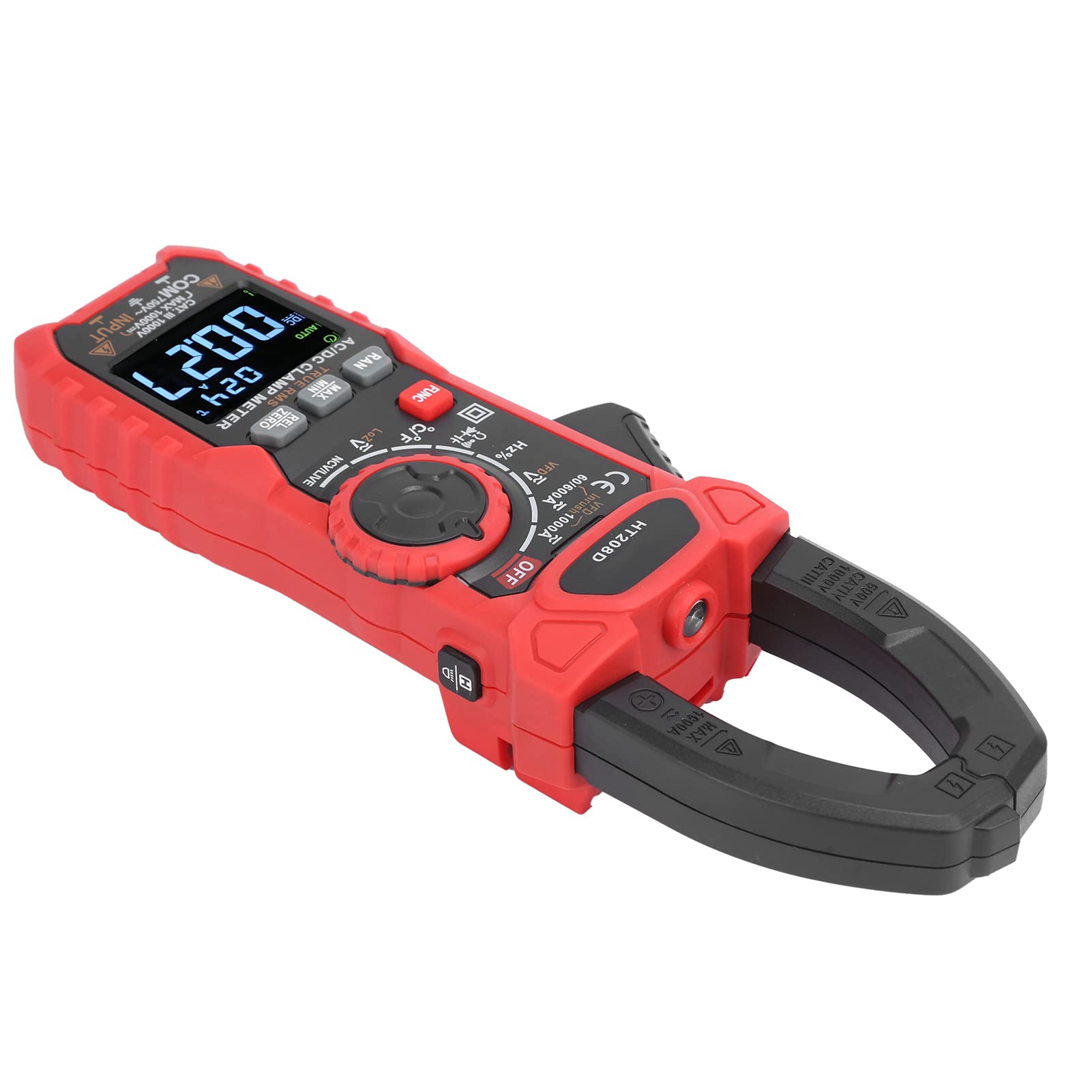 Medidor de Abrazadera Digital de Conteo HT208D 6000, 1000A AC DC Probador de Voltaje de No con NCV de Retención de Datos de Pantalla LCD, para el Hogar de Medición de Campo de