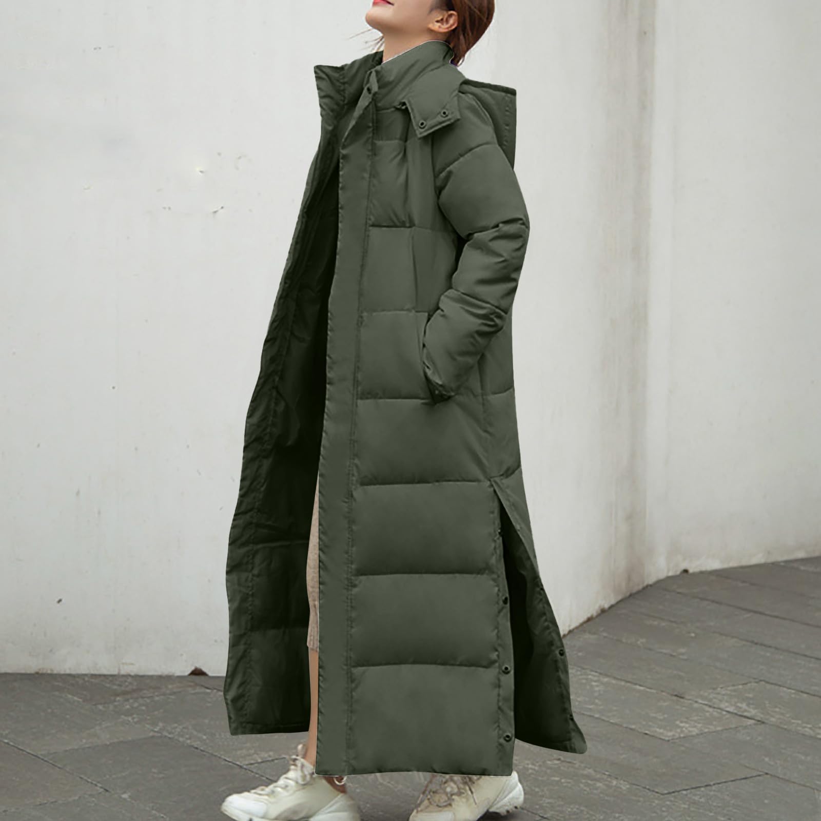 Daunenjacke Damen Warme Daunenmantel Elegant Verdickt Steppjacke mit Kapuze Puffer Winterjacke Weiche Elegant Wintermantel Lang Outdoor Mantel Leichte Casual Kuschelig Steppmantel