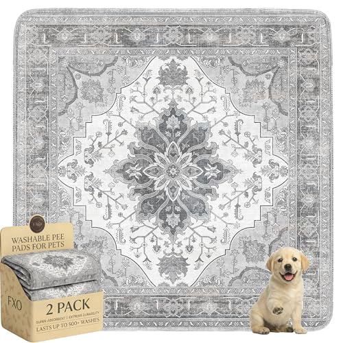 Image of Washable Pee Pads for Dogs,Great Urine Absorbent Reusable Puppy Training Pads,Waterproof,Leak-Proof & Non-Slip Potty Pads for Whelping,Crate,Playpen,Bed.(Gray Floral,48 inchx48 inch)