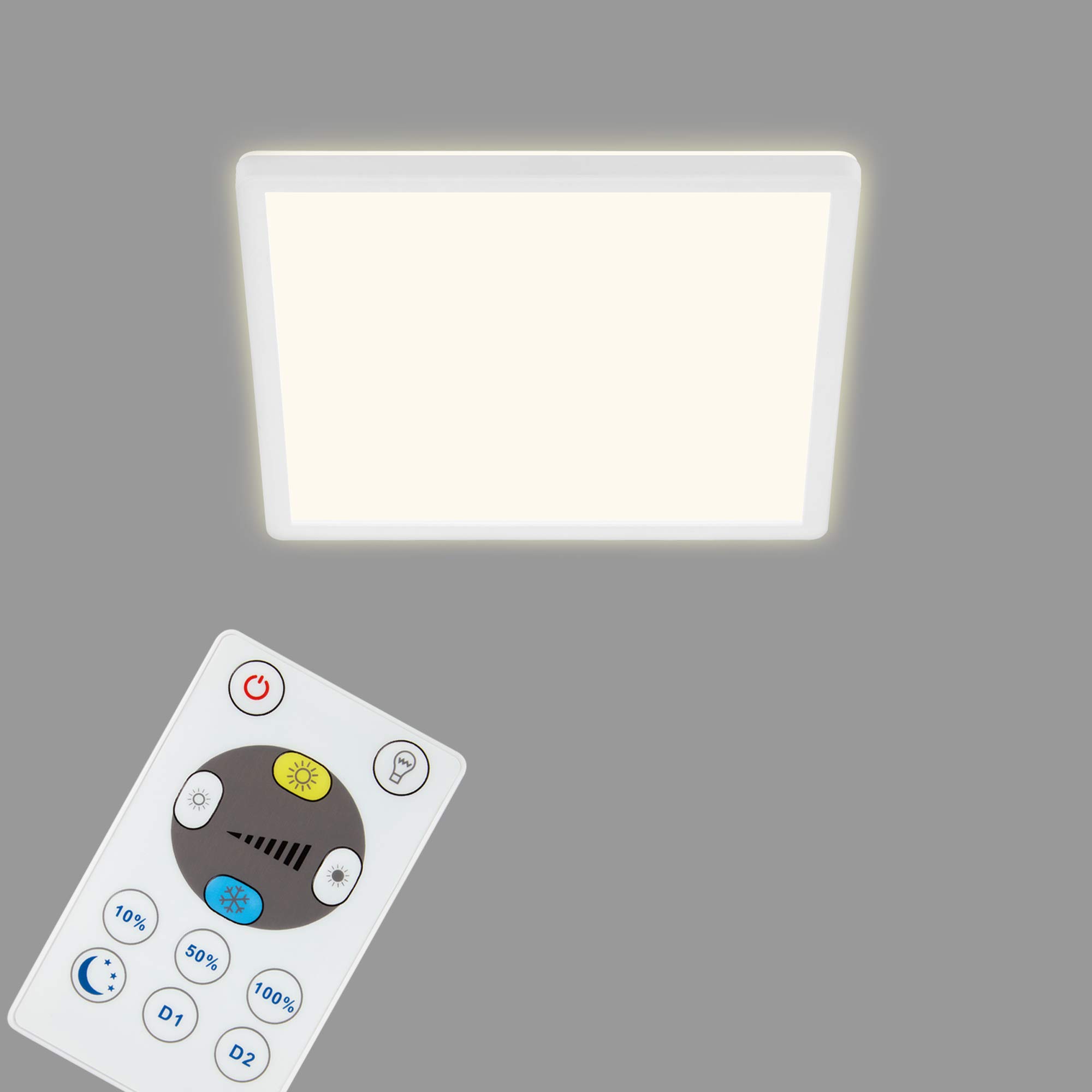 BRILONER - LED Deckenlampe flach mit Fernbedienung, indirektes Licht, einstellbar von warmweiß bis kaltweiß, Lampe, Deckenleuchte, Wohnzimmerlampe, LED Panel, Küchenlampe, 29,3x29,3x2,8 cm, Weiß