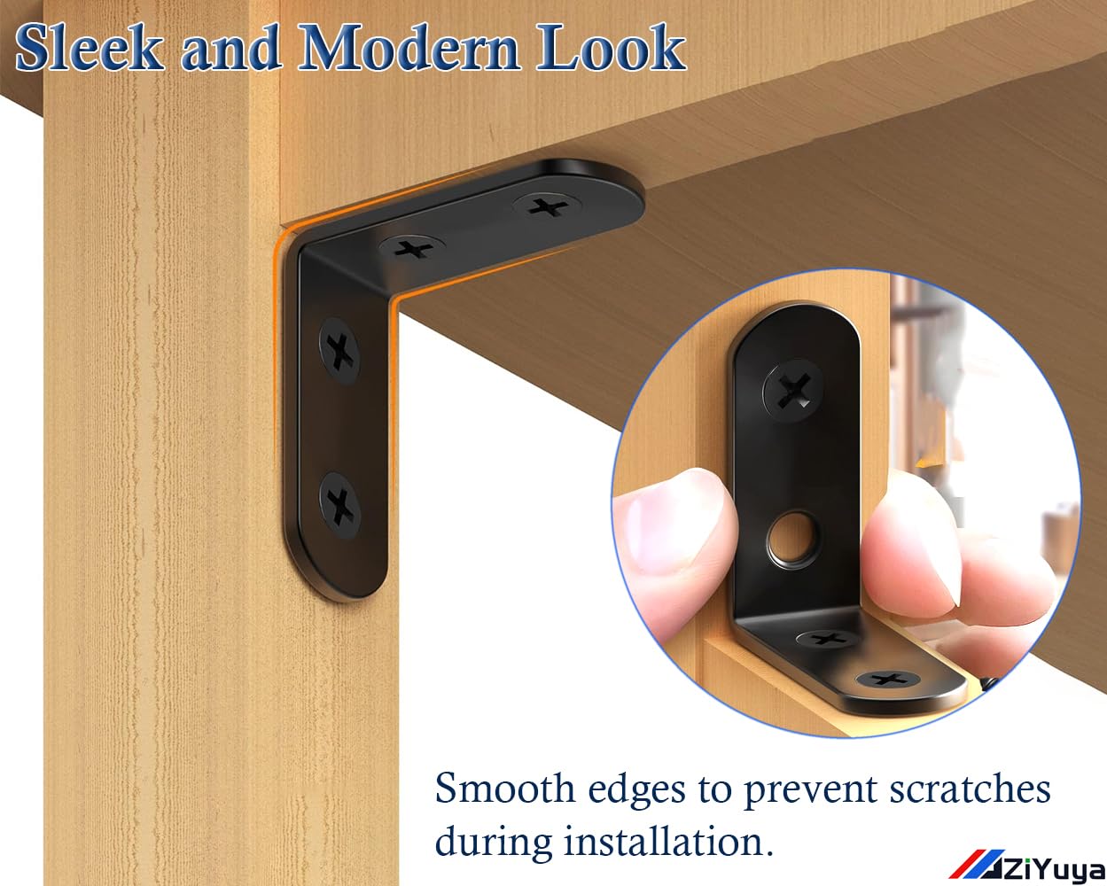 ZiYuya Corner Braces Metal L Bracket Heavy Duty Joint Right Angle Shelf Support Corner Braces Wall Bracket for Shelves Wood Furniture Cabinet (Black - Image 4