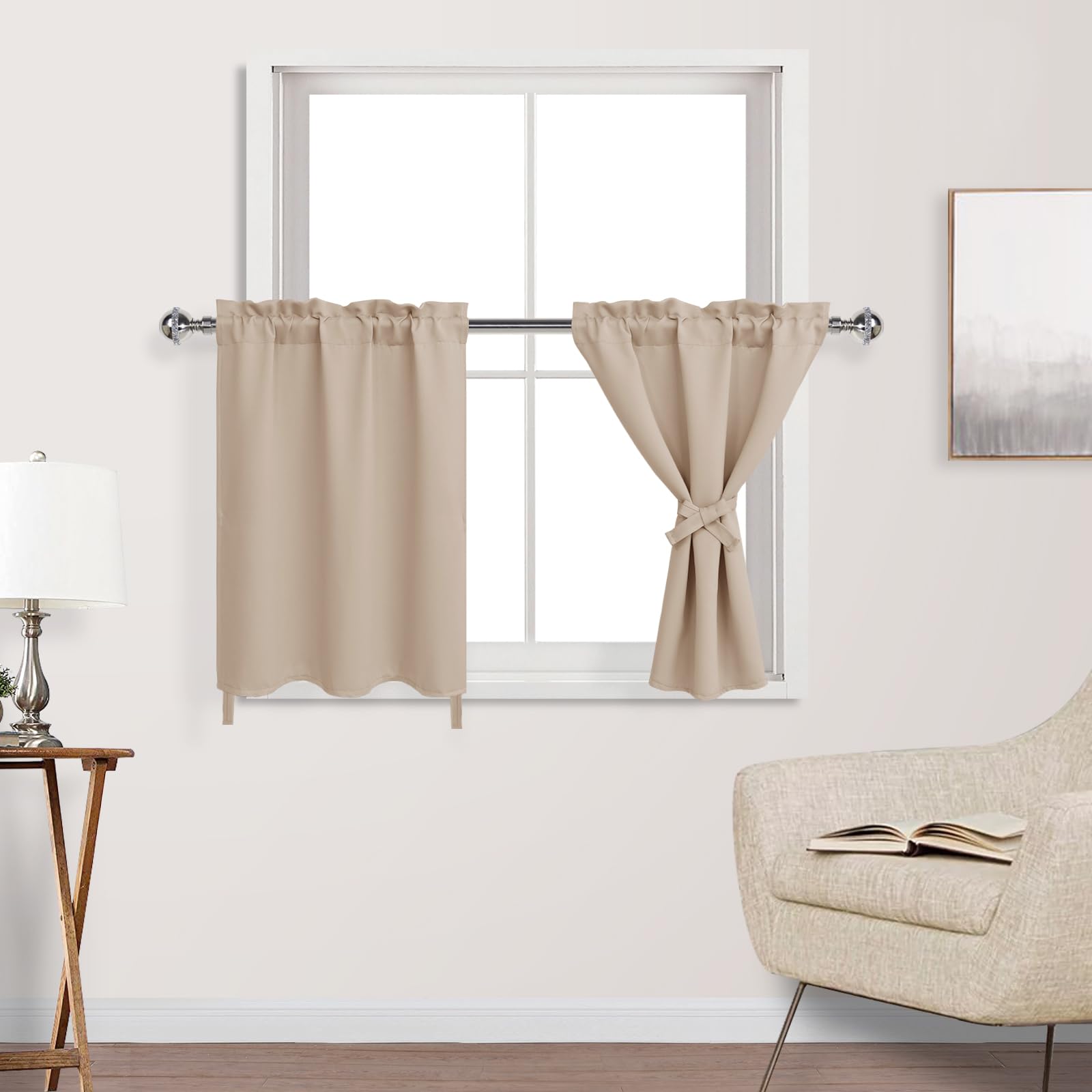 DWCN 1 paire de rideaux occultants courts à étages pour salon, petite fenêtre, chambre à coucher, café, sous-sol, 76,2 x 61 cm (l x L), beige