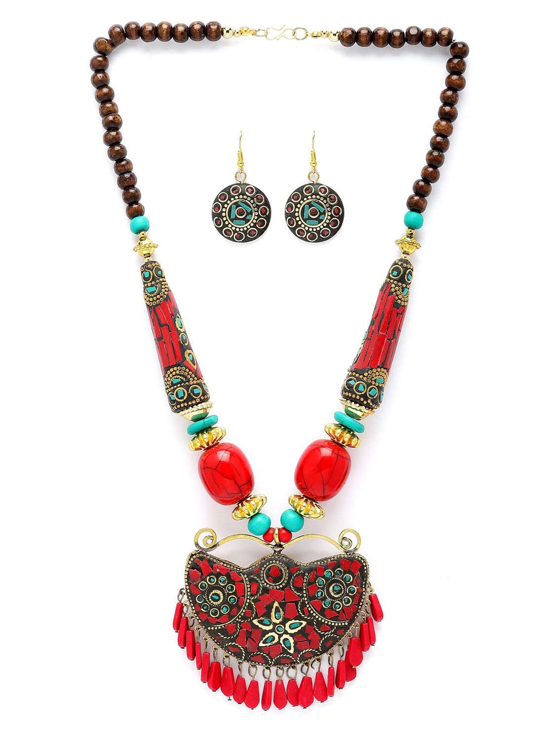 Shining Diva Fashion Latest Stylish Traditional Tibetan Pendant Necklace Jewellery Set for Women