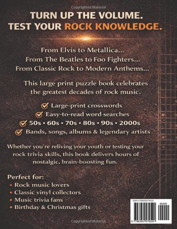 Rock Music Puzzle Book for Adults: Large Print Crosswords & Word Searches Featuring Classic Rock, Heavy Rock & 50s–2000s Legends image 3