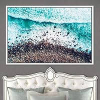 Framed Canvas Wall Art Coastal Scenery Aerial Coastal Cool Multicolor Ocean Photography Realism Relax/Calm - 16x24 inches