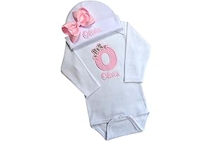 Personalized Embroidered Baby Girl Bodysuit and Beanie Gift Set