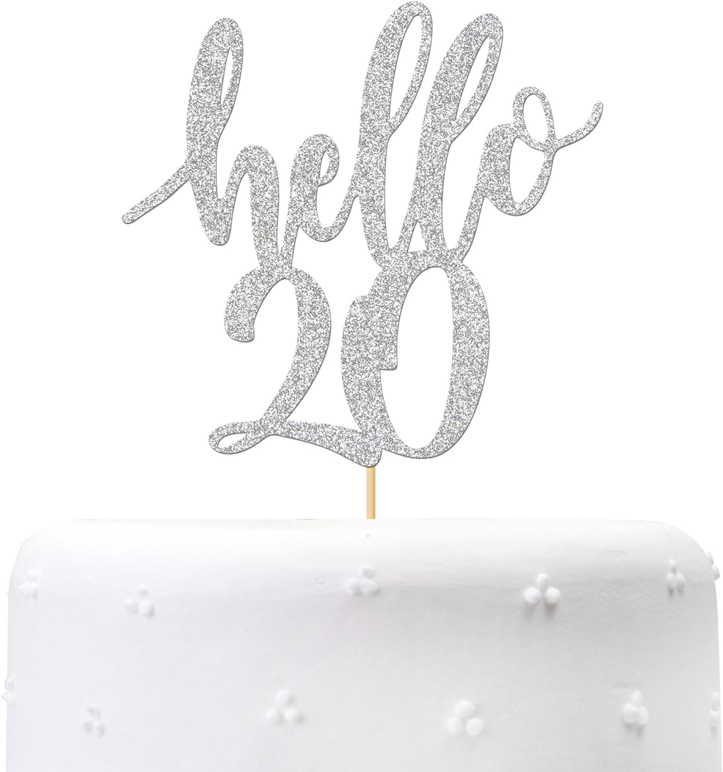 Hello 20 Cake Topper – 20th Birthday / 20th Anniversary Party Cake Decoration, 20th Birthday / 20th Anniversary Party Decorations Supplies (Silver, Hello 20)