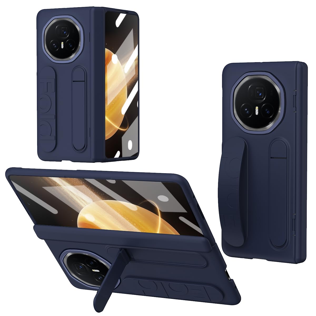 Unichthy Schutzhülle für Honor Magic V3 5G, mit Ständer und integriertem Displayschutz, Handschlaufe, Fingerringschnalle, Scharnierschutz, stoßfeste Schutzhülle für Honor Magic V3 5G, Blau
