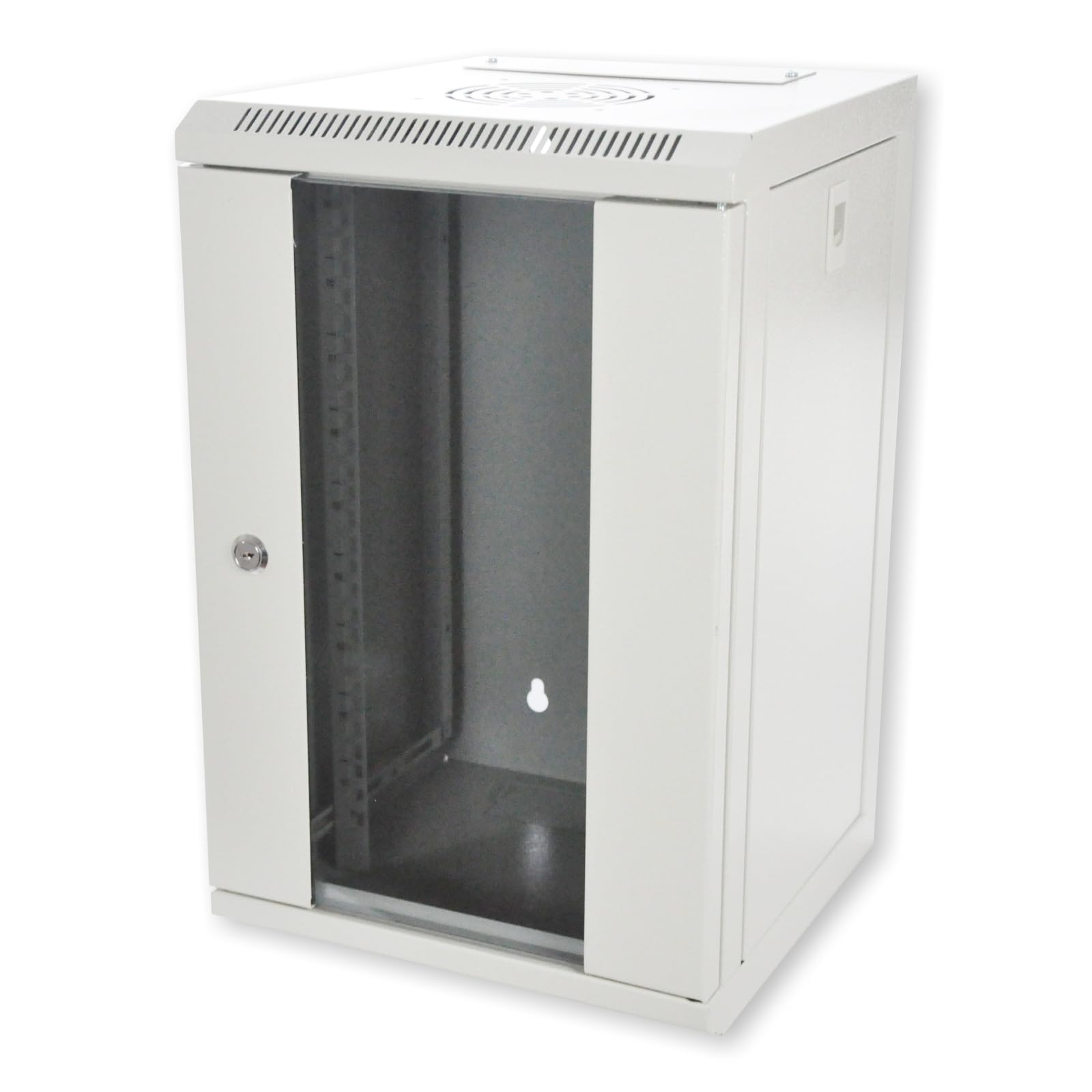 Netzwerkschrank I Serverschrank 10 Zoll 312x300x500mm | (BxTxH) I Wandmontage I voll montiert I Server Gehäuse mit abschließbarer Glastür I Traglast 60 kg I (Grau, 9 HE)