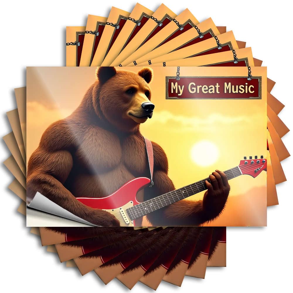A Muscular Bear Plays A Red Electric Guitar Against A Sunset Backdrop Badass Vintage Room Decor Aesthetic - Bumper Laptop Removable Vinyl Decal(12X18CM)