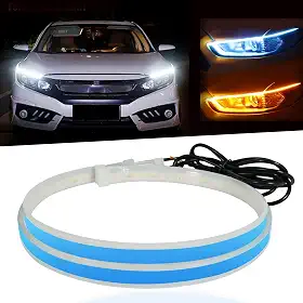 Fita de LED para farol de interruptor de luz de LED sequencial de 60 cm para seta de luzes diurnas DRL, branca/âmbar (2 peças 60 cm)
