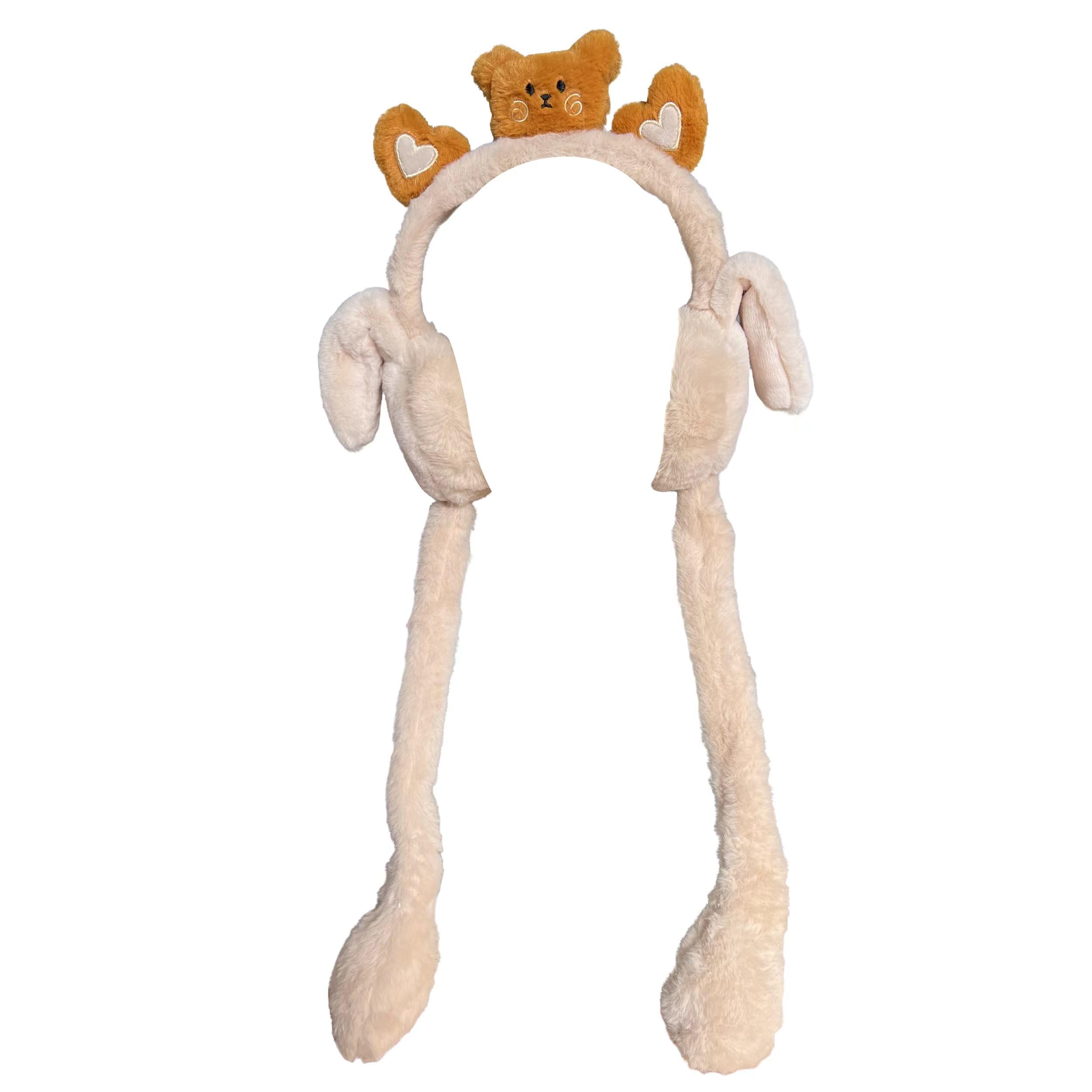 MOONIGHTING Light up Soft Warm Heart Custom Ear up Ear Muff with Air Push Paw Dress up Cosplay Party Holiday Great for Children Adults. (Beige)