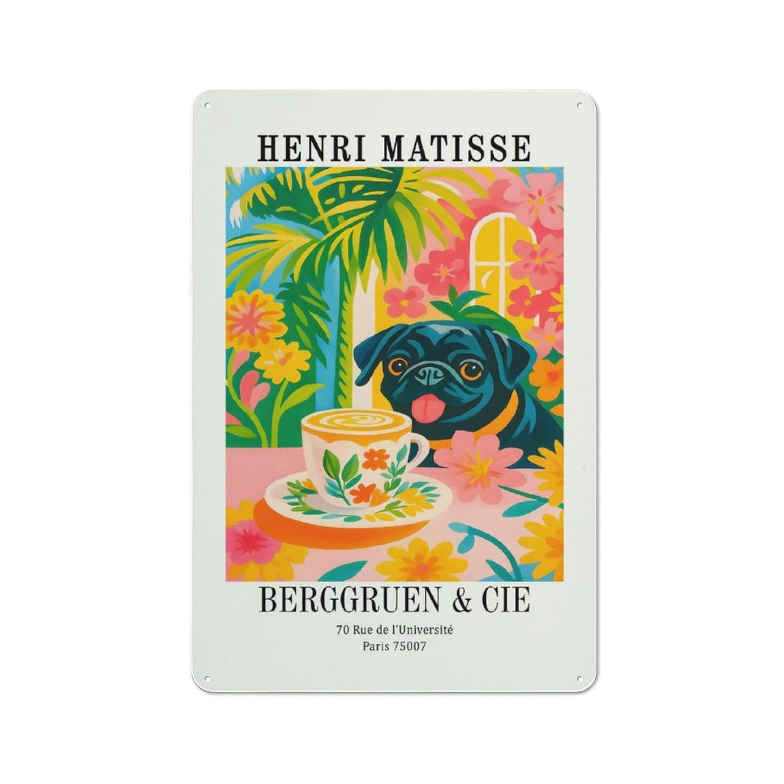 Smart Henri Matisse Pug And Coffee Art Office Metal Sign 30x20cm, Creative Space Decor for Home Office, Reading Corner Or Bedroom