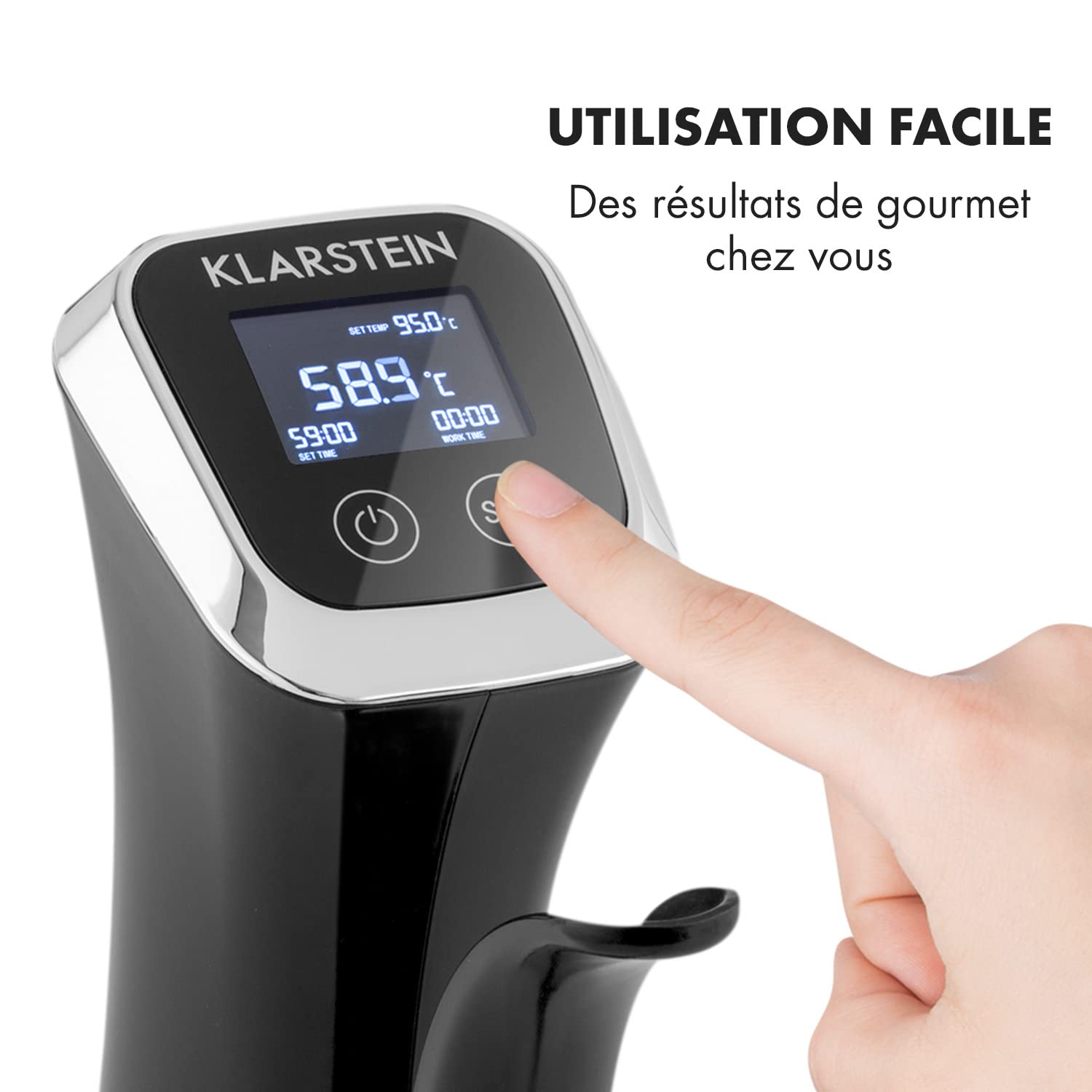 Klarstein QuickStick Mixeur plongeant sous vide (1 300 W, 20 litres, thermostat, minuteur, réglage de la température, écran LCD, bleu et noir