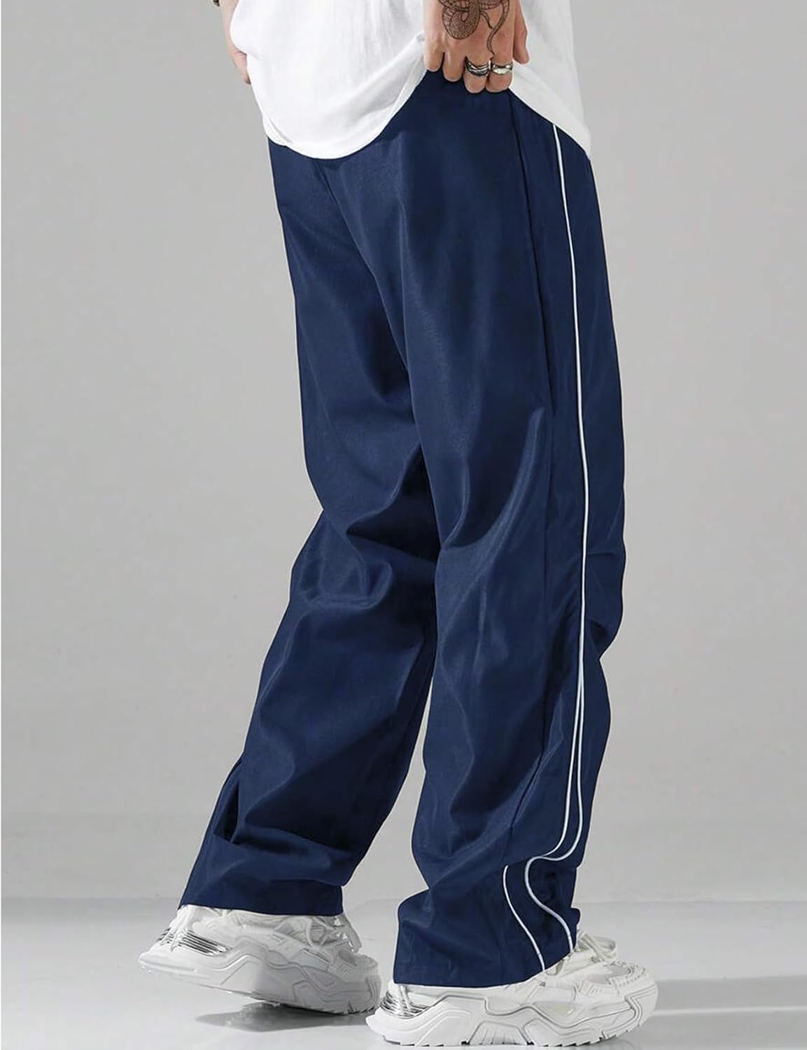 Yimoon Men's Parachute Pants Y2k Baggy Sweatpants Drawstring Wide Leg Casual Pants Streetwear - Image 3