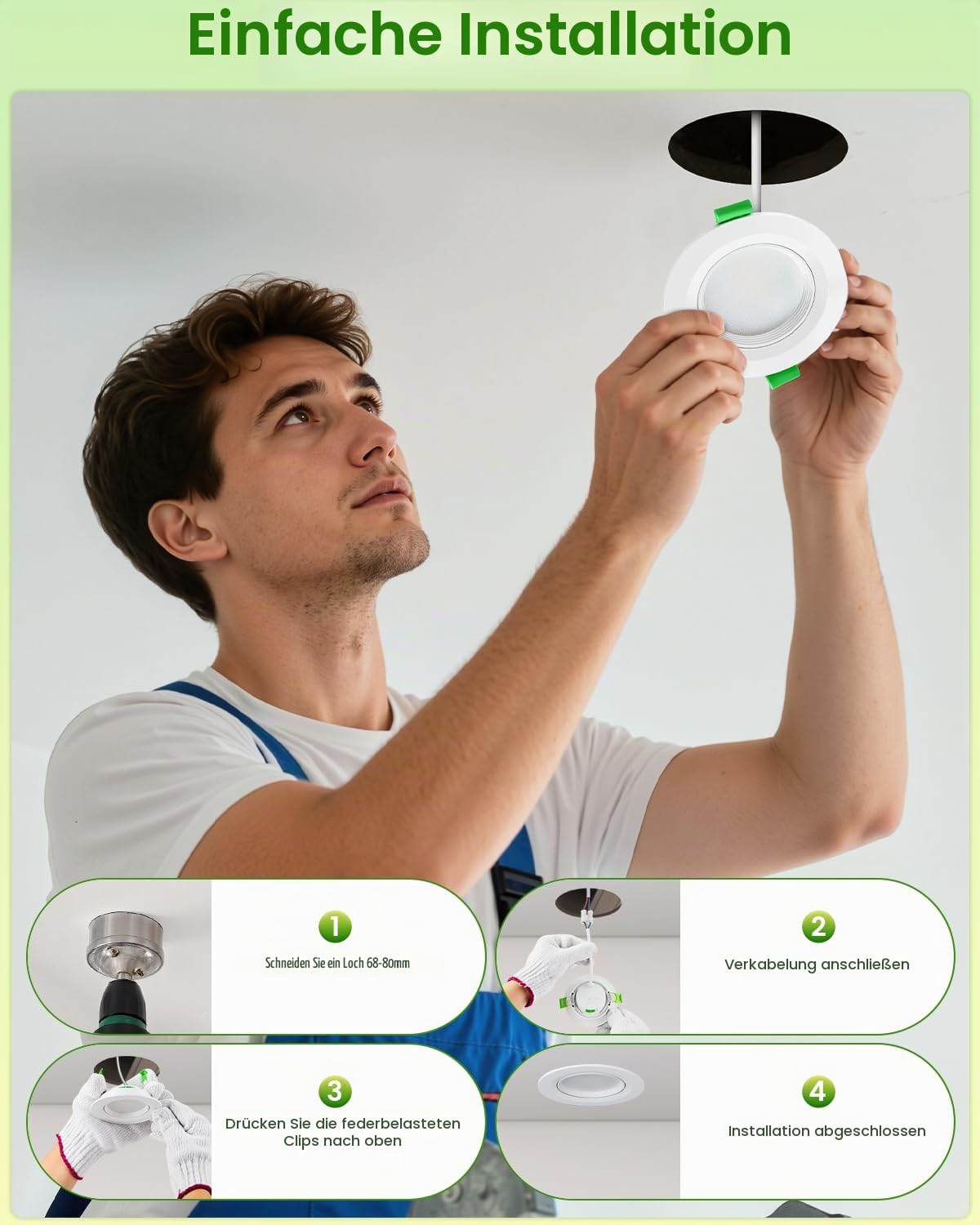 LED Einbaustrahler 230v 5W, LED Einbauspots Dimmbar Spots Deckenleuchte 68mm, IP44 Einbauleuchten Schwenkbar für Einbaubeleuchtung 3000K/4000K/6500K Einbaustrahler, 12er Set