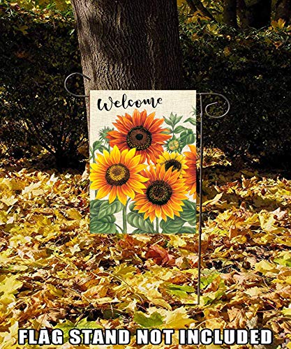 Wamika Welcome Sunflower Fall Autumn Maple Leaves Double Sided Burlap Garden Yard Flag 28" X 40",Summer Fall Sunflowers Flower Farmhouse Burlap Decorative Garden Flags Banner For Outdoor Home #TOP6