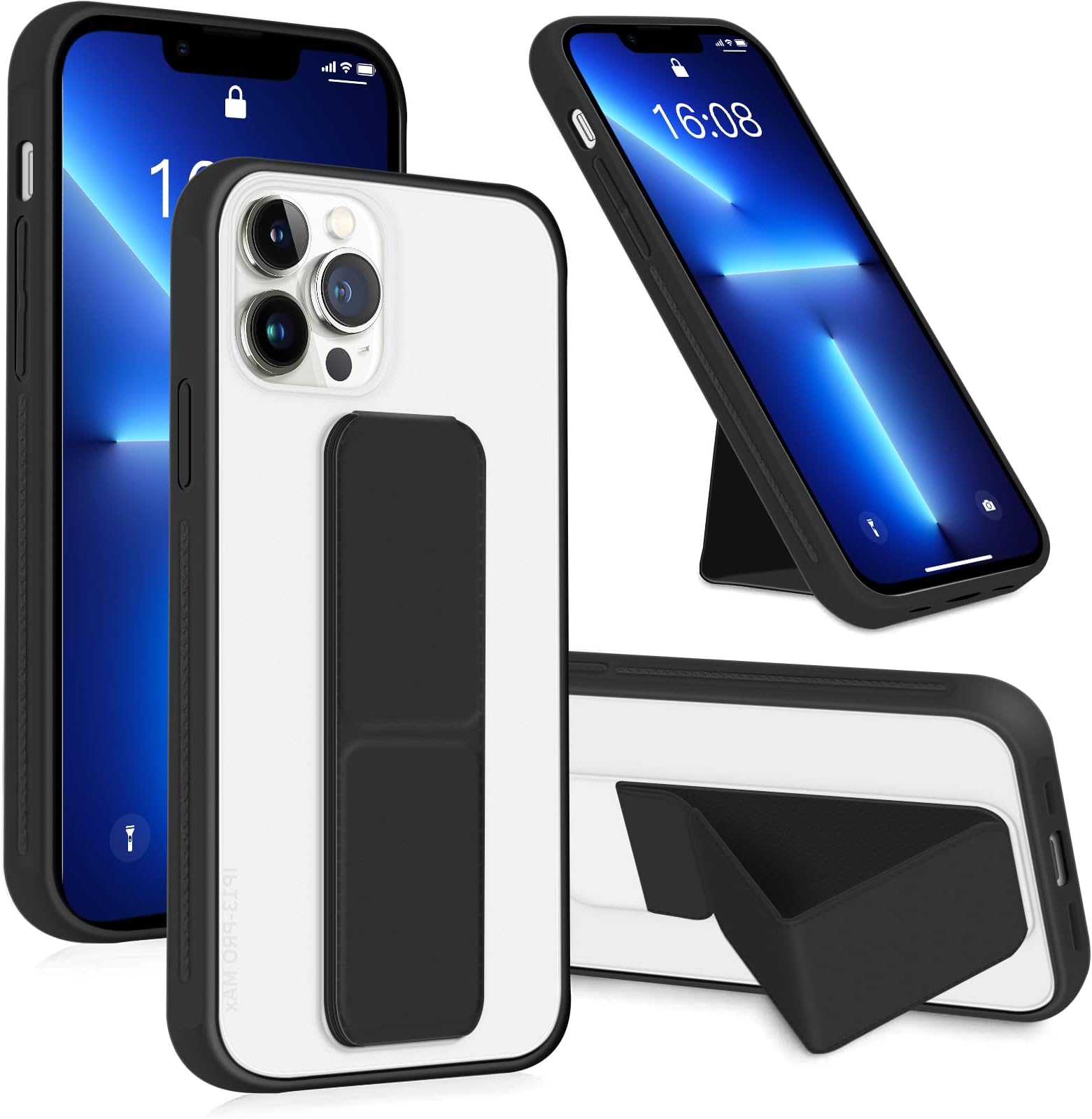 INFOSUN iPhone 13 Pro Case Cover, Matte Stand Foldable Kickstand Hand Grip Frosted Holder Phone Cover for 13 Pro 6.1 inch(Black)