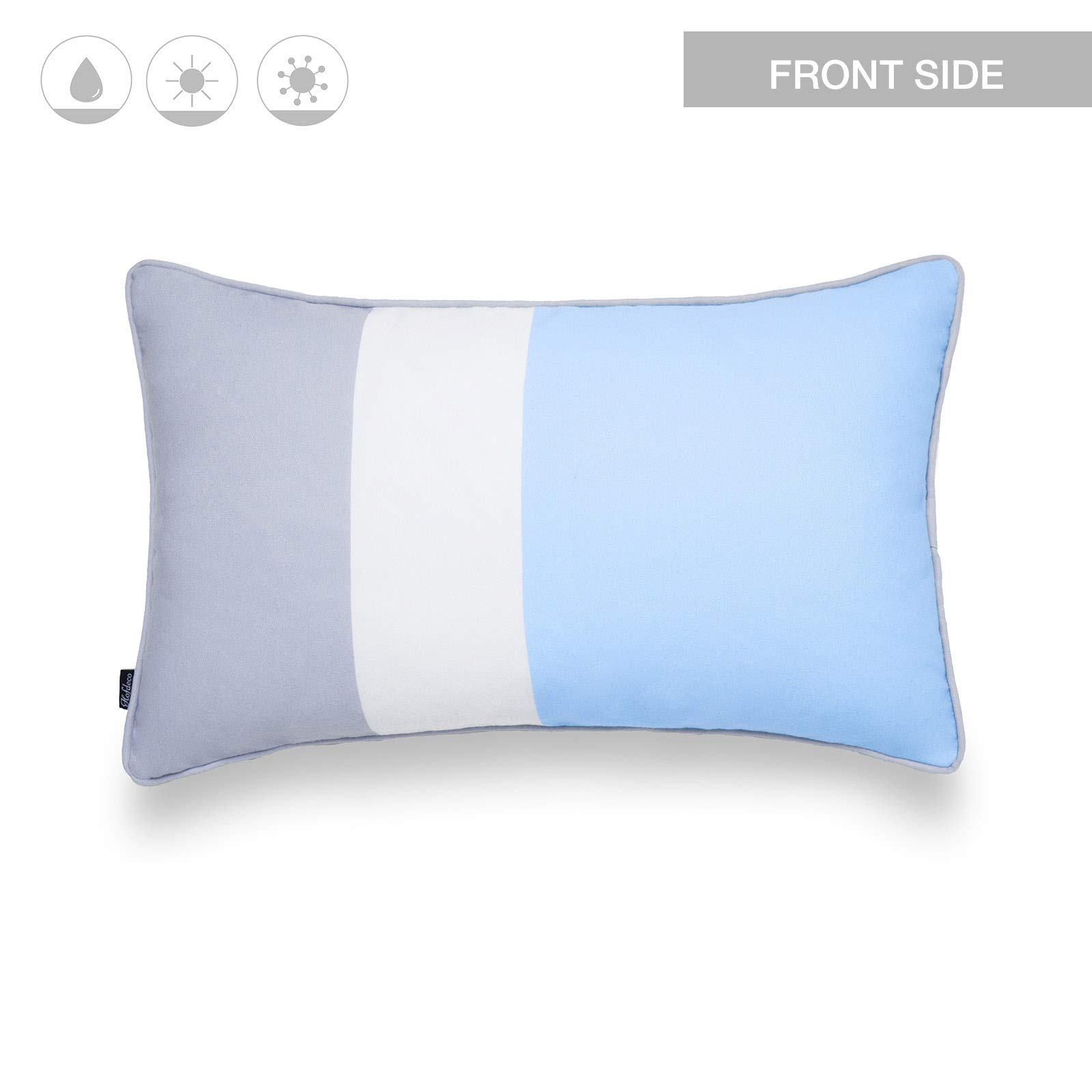 Hofdeco Color Block Indoor Outdoor Lumbar Pillow Cover ONLY, Water Resistant for Patio Lounge Sofa, Pale Blue White Gray Stripes, 12