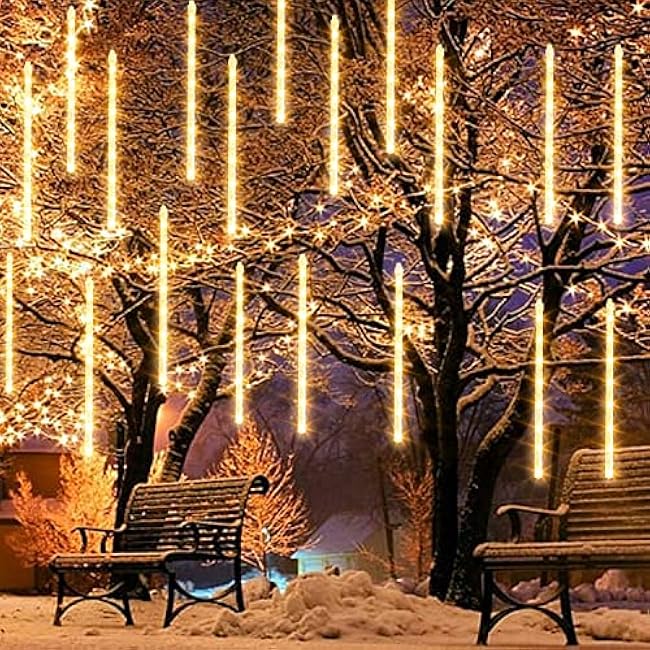 Dazzle Bright 864 LED Christmas Light, Meteor Shower Rain Lights 11.8 Inch 24 Tubes, Waterproof Plug in Falling Rain Lights Decorations for Xmas Tree Yard Party (Warm White)