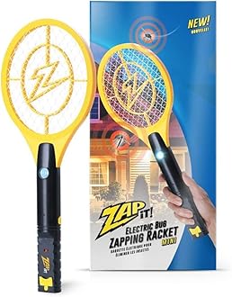 Zap It! Mini Bug Zapper - Rechargeable Mosquito, Bug Zapper Racket - Flies Zappers Indoor - 4,000 Volt - USB Charging, Super-Bright LED Light to Zap in The Dark - Safe to Touch
