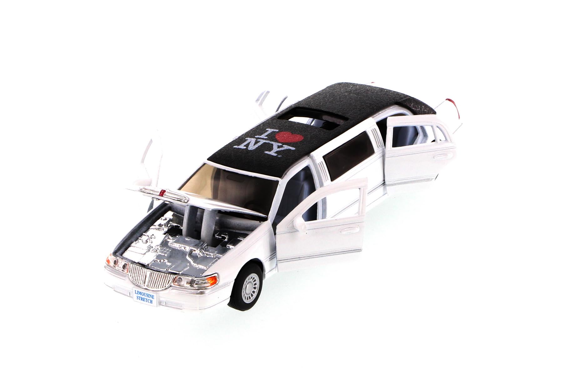 I Love New York 1999 Town Car Stretch Limousine, White 7001DW-LNY - 1/38 Scale Diecast Model Car