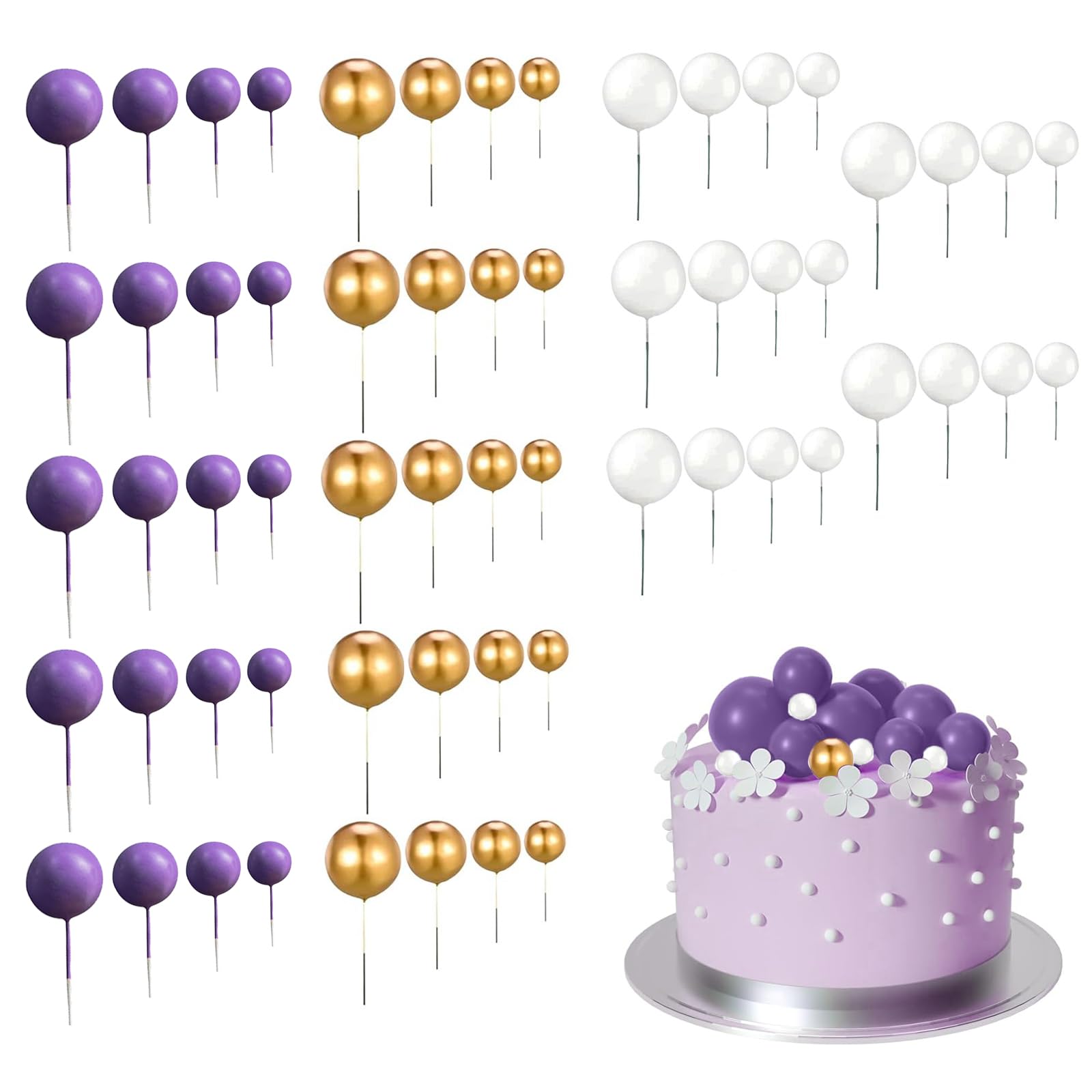 Lot De 56 Boules De Décoration De Gâteau En Forme De Boules De Perles Pour Décoration De Gâteau D'anniversaire, De Mariage, Série Rose, Sept Couleurs
