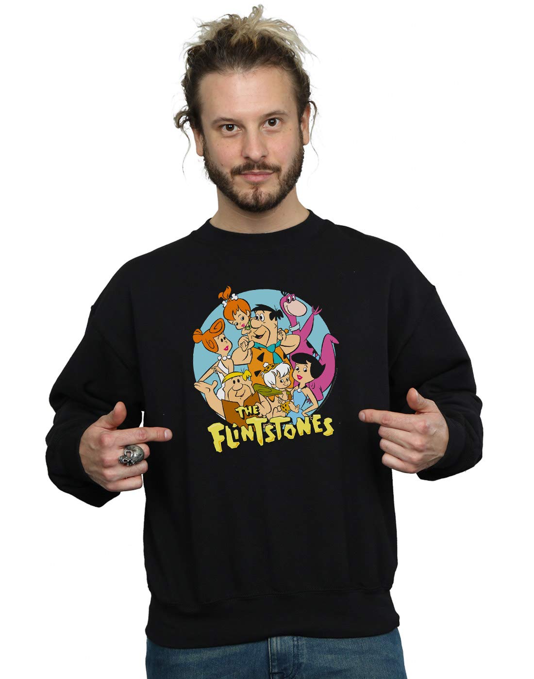 Absolute Cult Men's Black The Flintstones Group Circle Sweatshirt X-Large