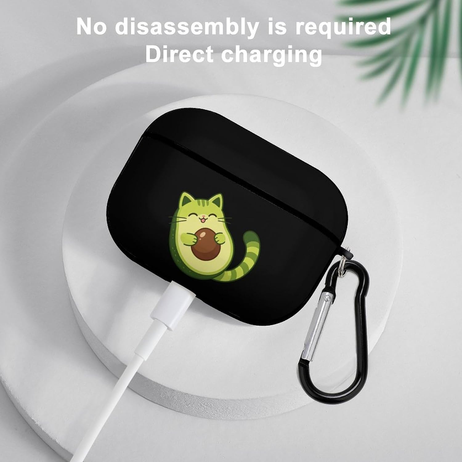 Avocado Cat Earphone Case PC Earbud Bag with Keychain Black-Style image 5