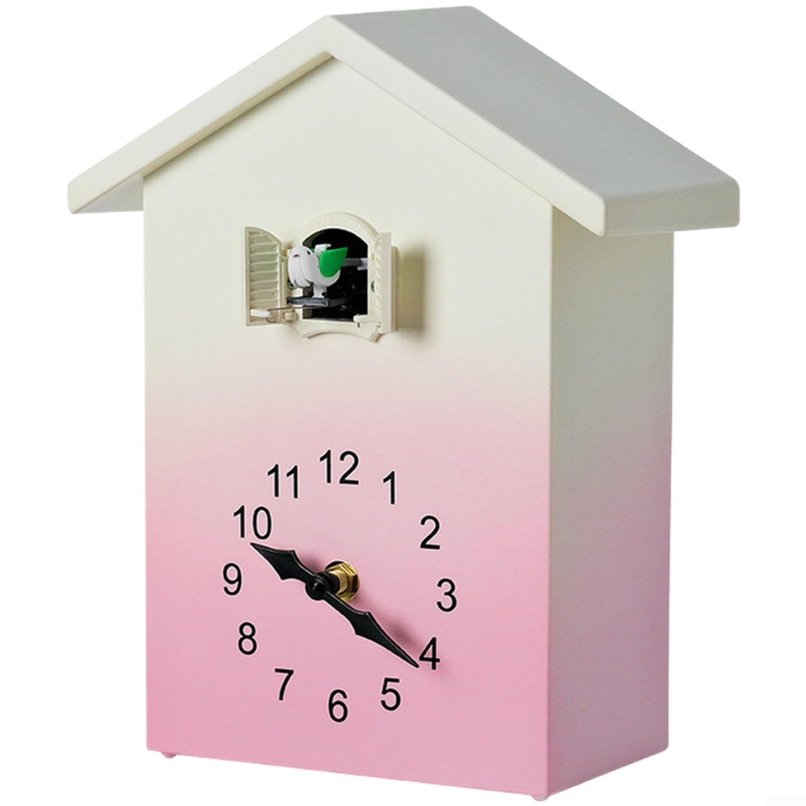 Reloj de pared de cuco con movimiento de cuarzo silencioso y timbre de pájaro por hora, diseño en forma de casa, varios colores, funciona con pilas, alarma decorativa para sala de estar (rosa)