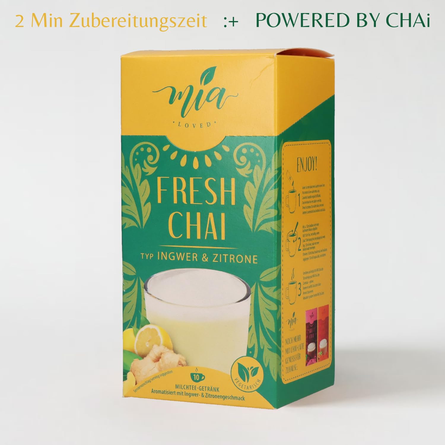 MIA Fresh Chai Ingwer & Zitrone Milchtee Getränkepulver, 16er Pack x (10 Sticks x 25g), einfache Zubereitung, löslich, 160 Tassen, Vorratspackung