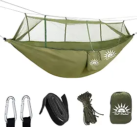 Rede de Camping com Mosquiteiro 140x260cm, Tecido 210T, Suporte 300kg, Dobrável e Portátil