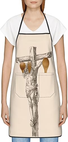 Miniatura 2 de Delantal de Jesús, delantales de cocina para hombres y mujeres, delantal de cocina, delantal de chef, delantales de jardín ajustables con 2 bolsillos