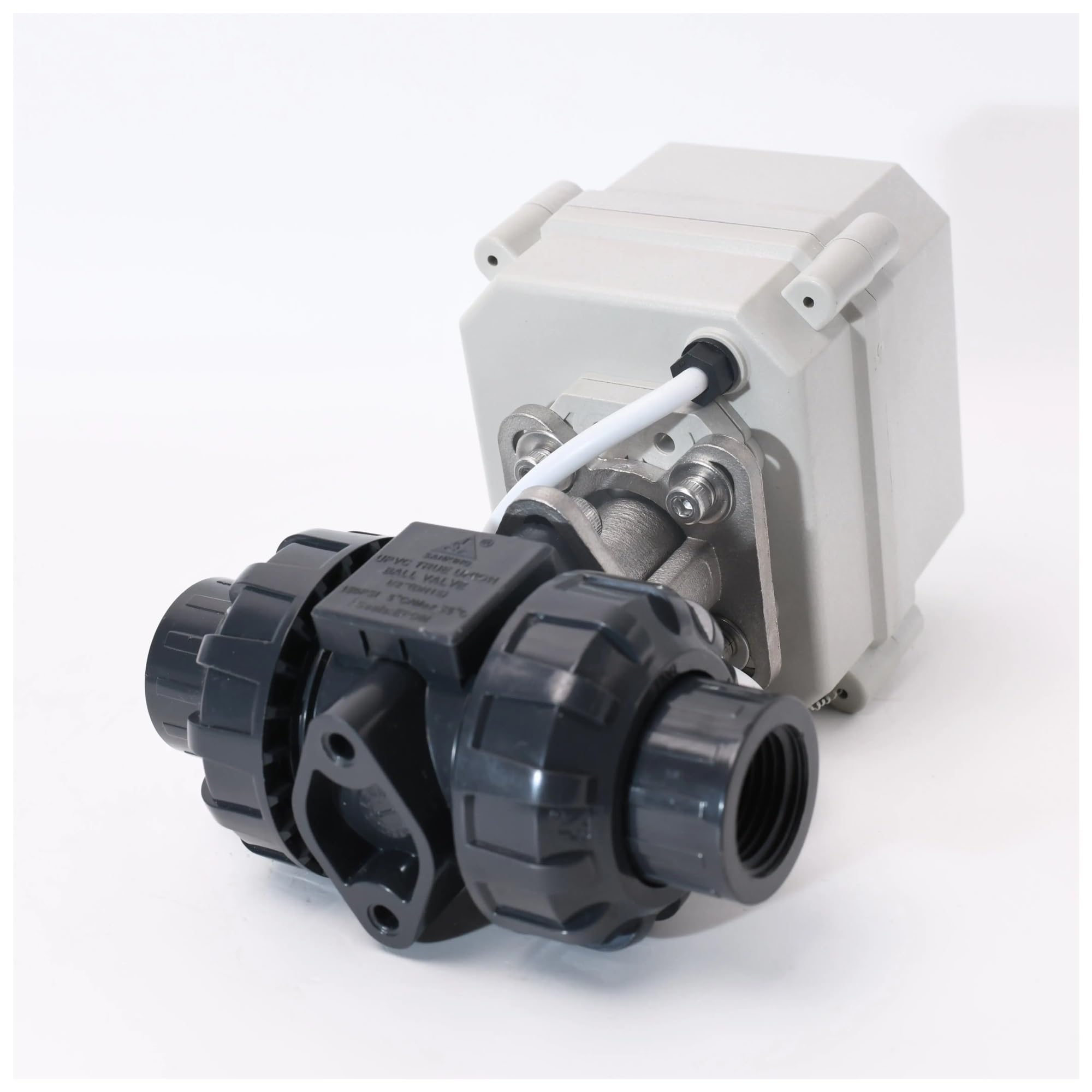 CR201 DN40 Valvola motorizzata elettrica in PVC con attuatore di flusso for il controllo del flusso dell'acqua Valvola a sfera Valvola motorizzata UPVC con staffa SS