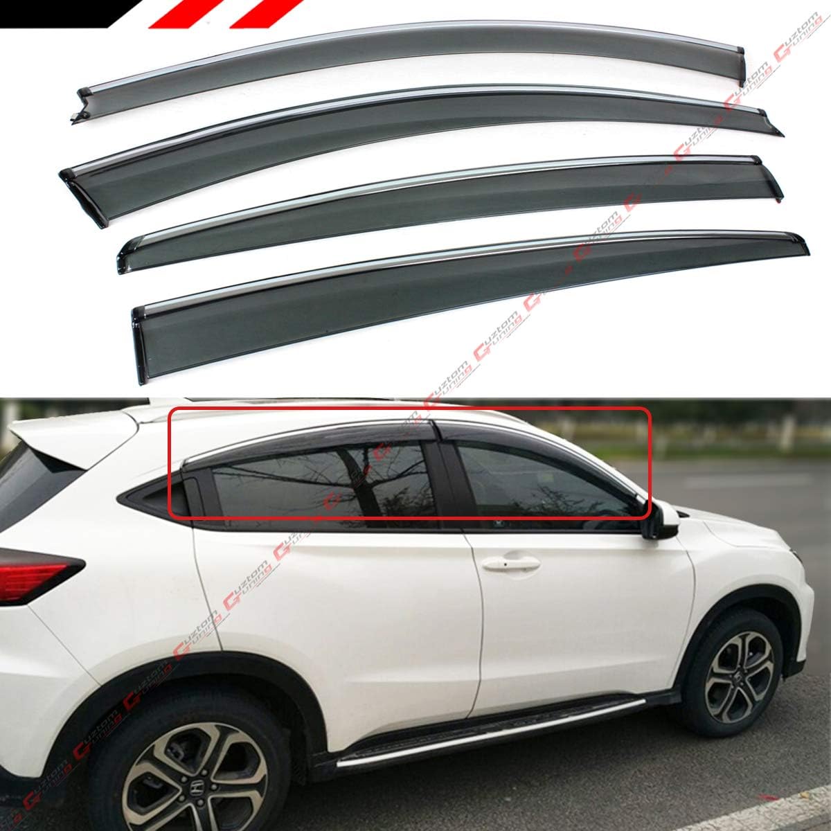 Chrome Trim Window Visor Rain Guard Deflector with Clips Compatible with 2015-2022 Honda HR-V HRV