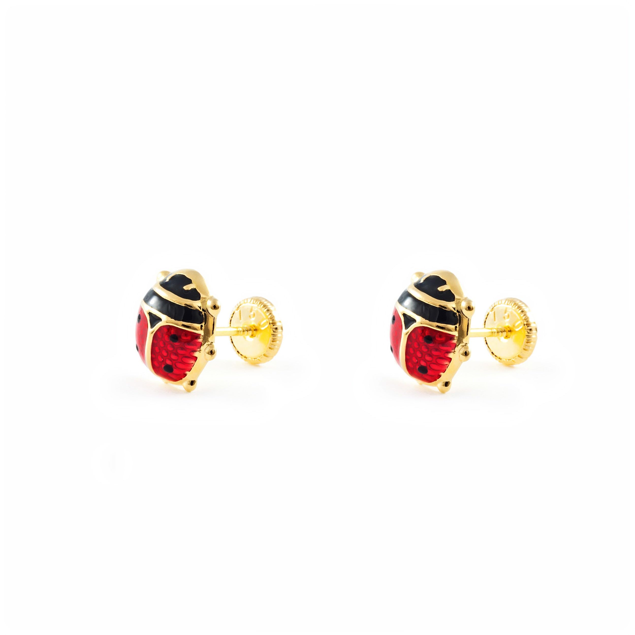Mondepetit - Orecchini ragazza donna Smalto Rosso-Nero Coccinella Oro Giallo 18K - Scatola Regalo - Certificato di garanzia