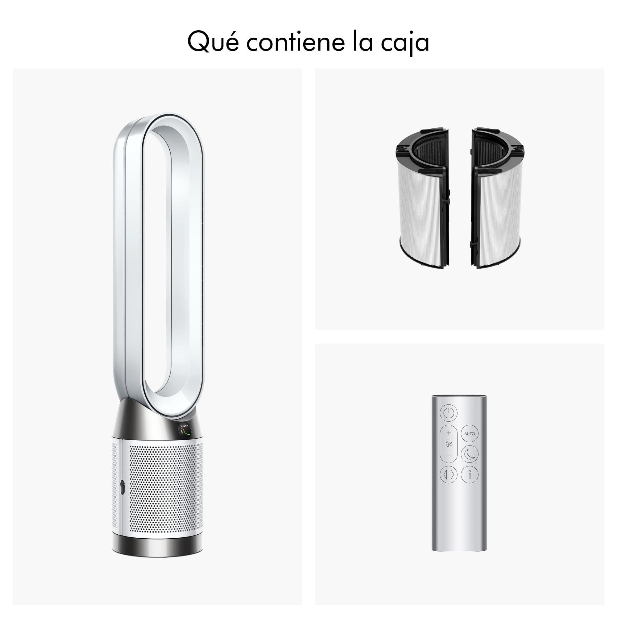 Dyson Purifier Cool™ PC1 Ventilador de Torre y Purificador de Aire, Filtro HEPA H13, Refrigeración Potente, Control por App y Mando, Sin Aspas, Oscilación 350°, Blanco