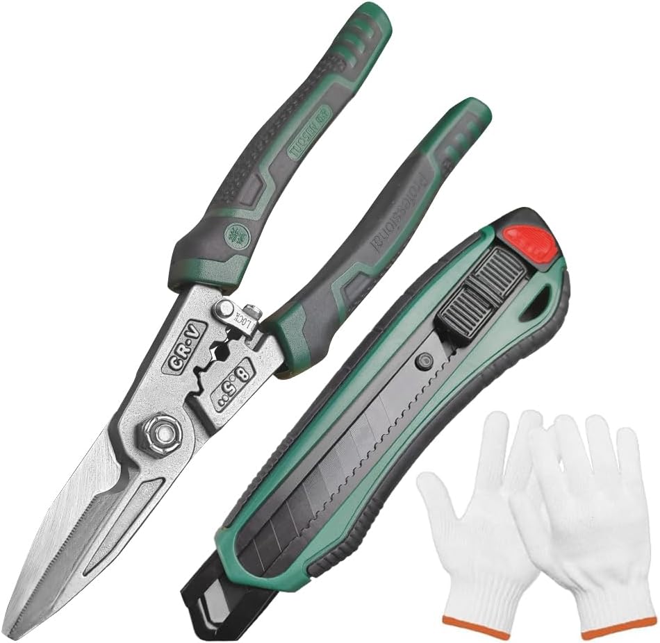 Heavy Duty Scissors, 8.5'' Multi-Functional Scissors, Comfortable Non-Slip Handle, Sharp Serrated Edge, Industrial Shears for Metal Sheets, Wires, Leather, Plastic, Hemp Rope