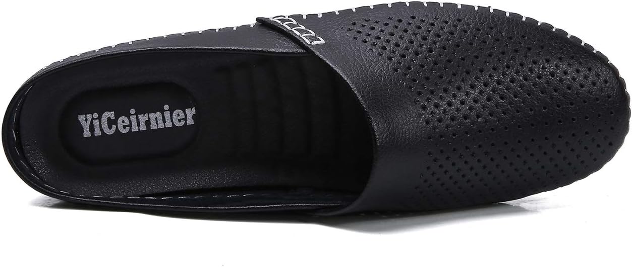 Mens Mules Clog Slippers Breathable Punching Leather Slip on Shoes Casual Loafers - Image 4