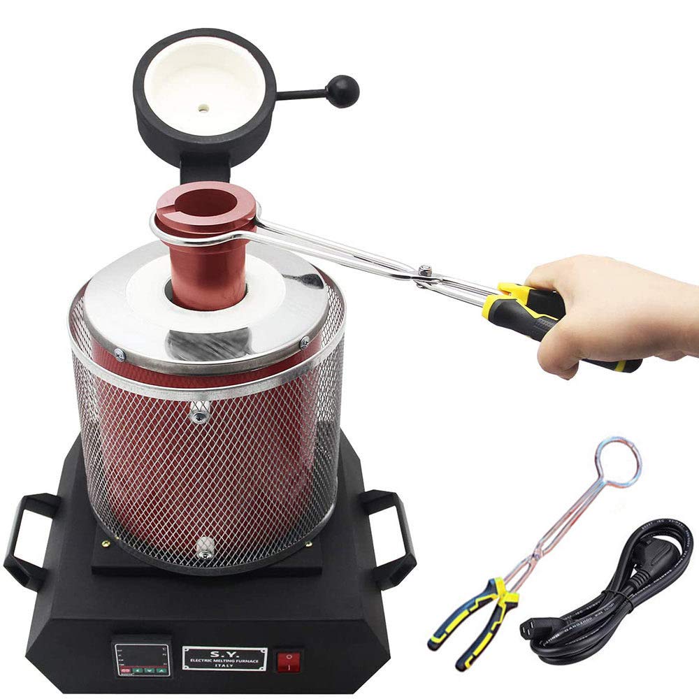 Forno di fusione dell'oro, 1KG 2KG 3KG Forno di fusione elettrico digitale Macchina 1600W 1100 ℃PID Kit forno fonderia Colata Raffinazione Gioielli Metalli preziosi Oro Argento Rame Alluminio,1KG (1