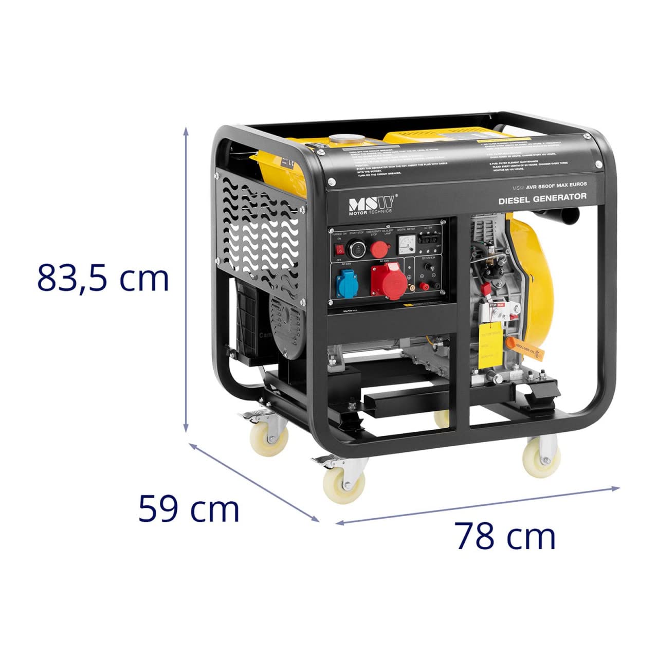 MSW MSW-AVR 8500F MAX EURO5 Generador Diésel Portátil 8500 W 30 L 230/400 V AVR Euro 5 Generador de Emergencia y Electricidad