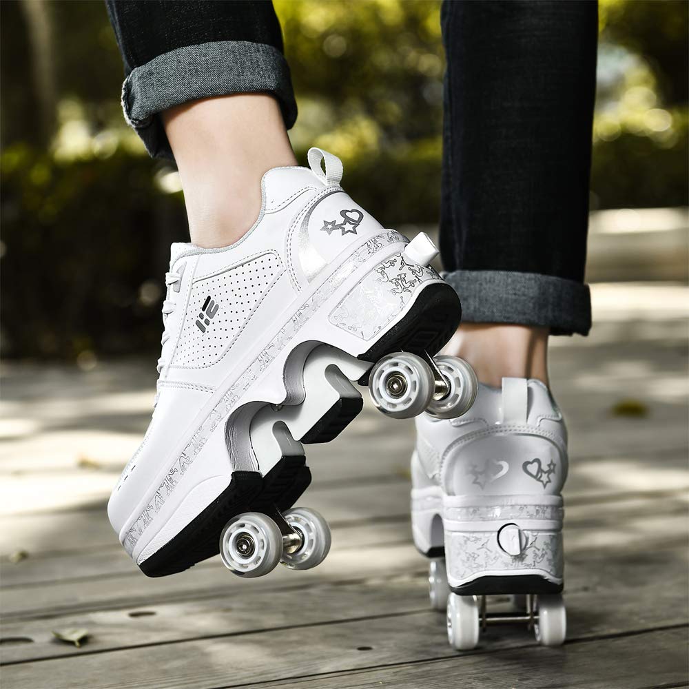 Patins A roulettes Reglables,Deform Wheels Skates Roller Shoes Casual Sneakers Walking Skates Hommes Femmes Runaway Patins à Quatre Roues,A-42