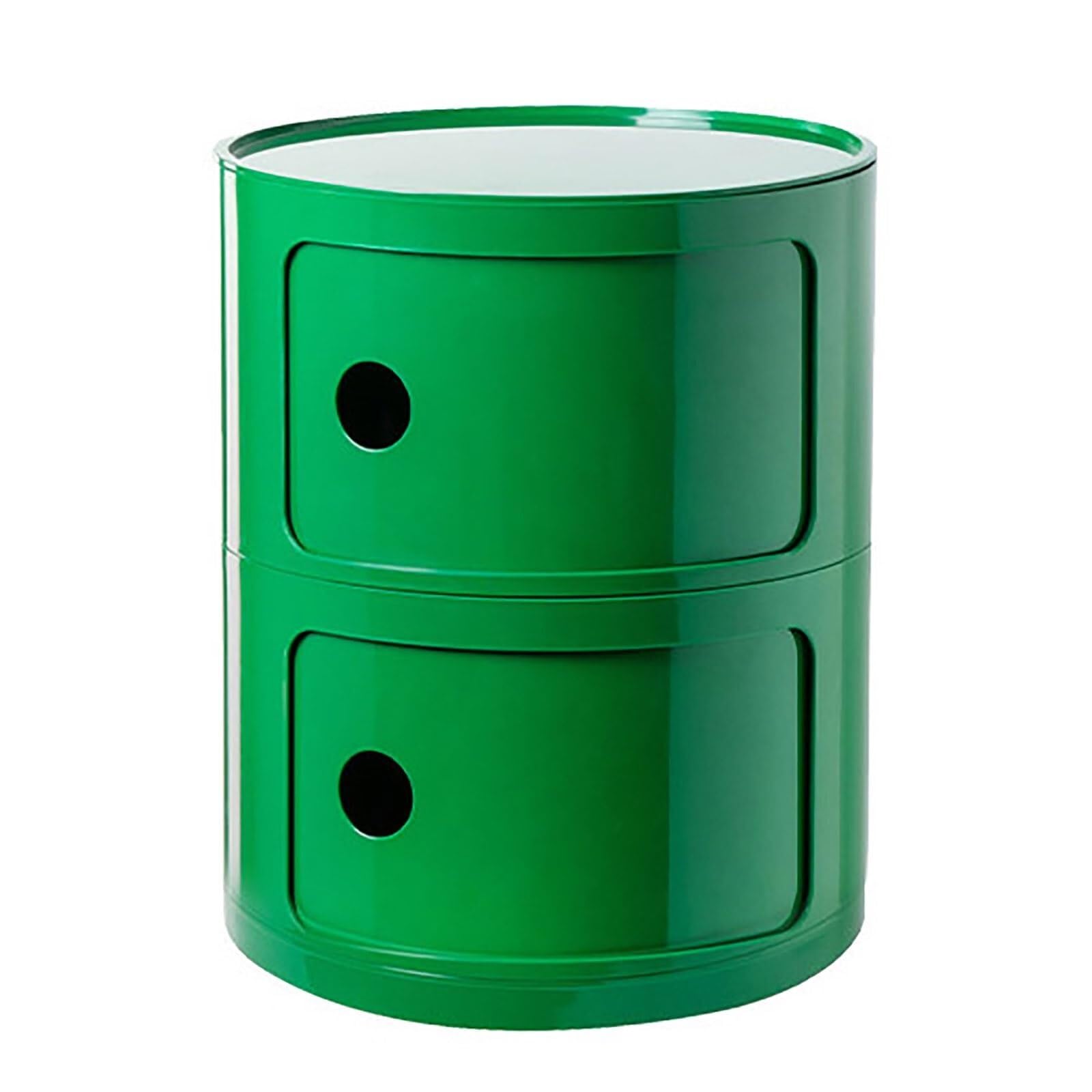SXZenSpace Modern Round Nightstand with Storage for Bedroom, Living Room, or Bathroom - Stylish Drawer Night Table Sliding Door & Plastic nizer (Green, 2 Drawers)