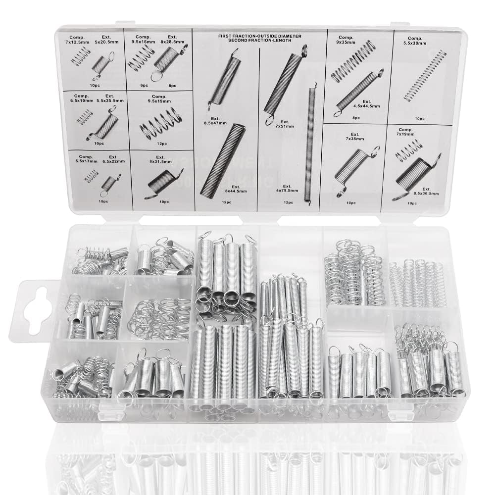 IMPRINT Spring Assortment Kit, 200 Pieces, 20 Different Sizes, Zinc Plated Steel, Compression and Extension Springs, for DIY Repair Project-image-28