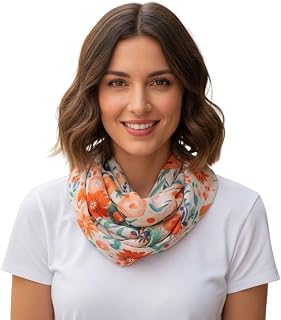 Women's Loop Scarf, Tube Scarf with Flowers, Butterflies, Shells, Thin Scarf, Lightweight Round Scarf, Scarves Made of Soft Viscose/Cotton multicoloured