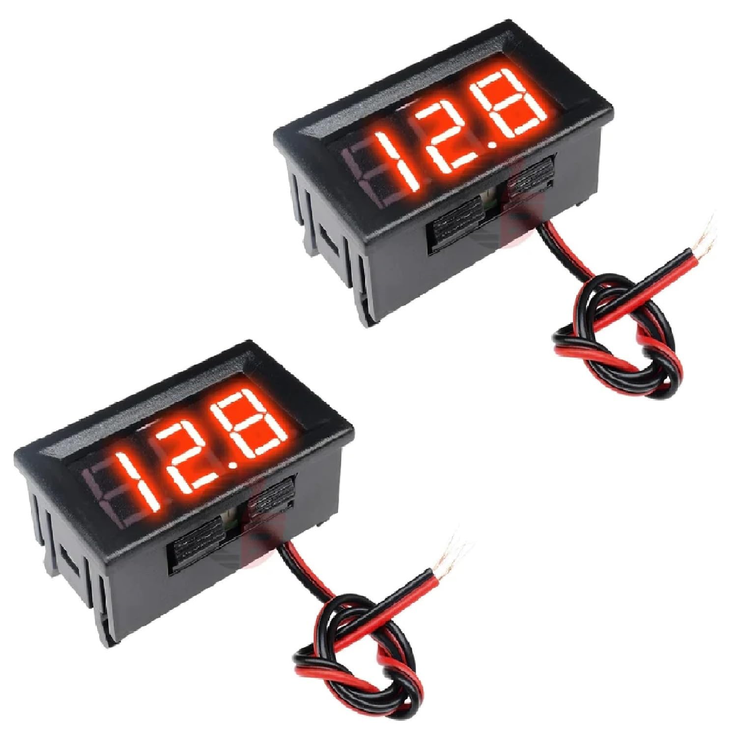 ROBOWAY DC 5-120V Red Digital Mini Voltmeter 2 Wire 0.56 inch LED Display Panel for Motorcycle Battery Monitor (Red) (Pack of 2) - Electronic Component