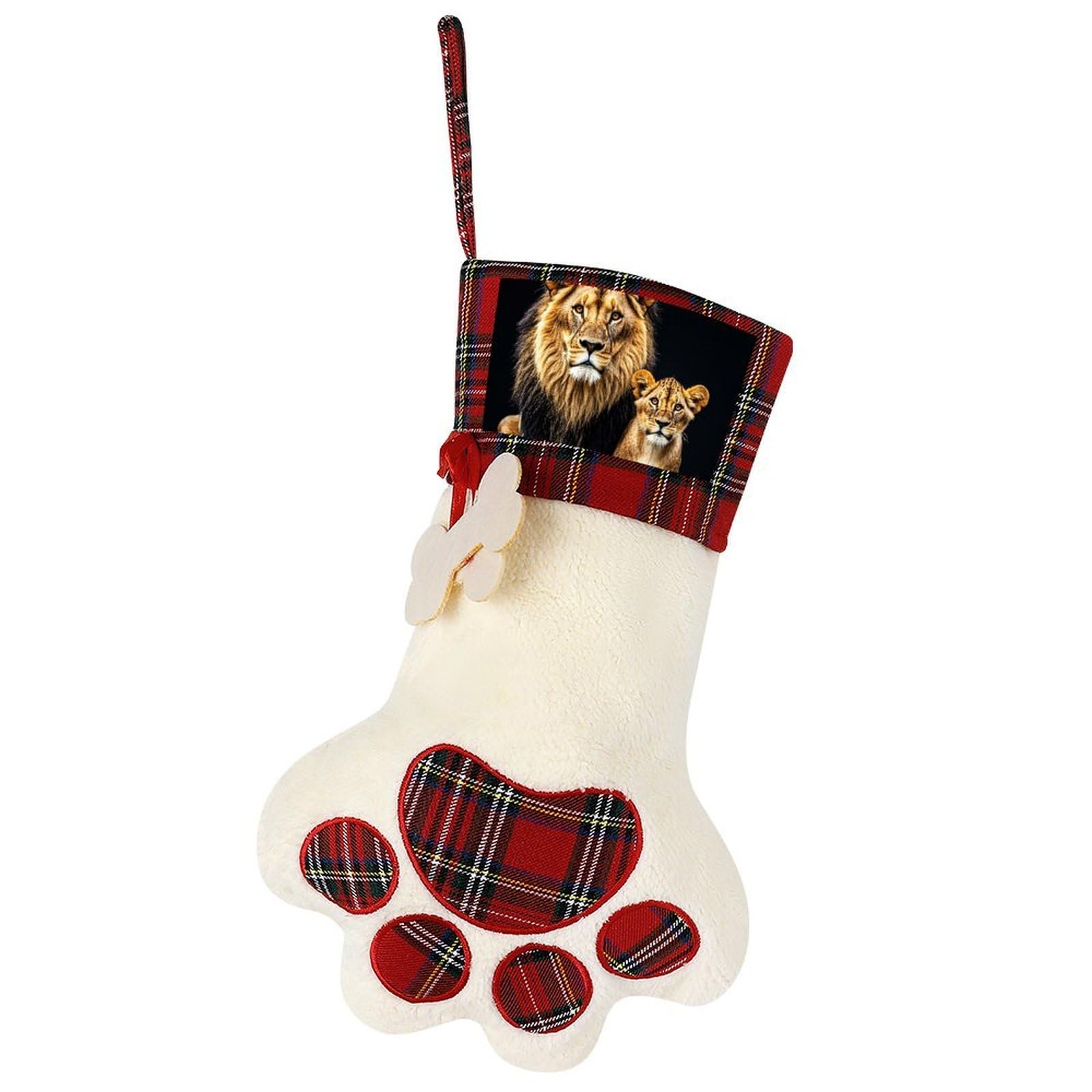 Gentle Lions Dog Paw Christmas Stocking for Pet Lovers 17" Faux Sherpa Pet Stocking with Red Black Buffalo Plaid Bone Accent Xmas Holiday Decor for Tree Fireplace Party Ornament