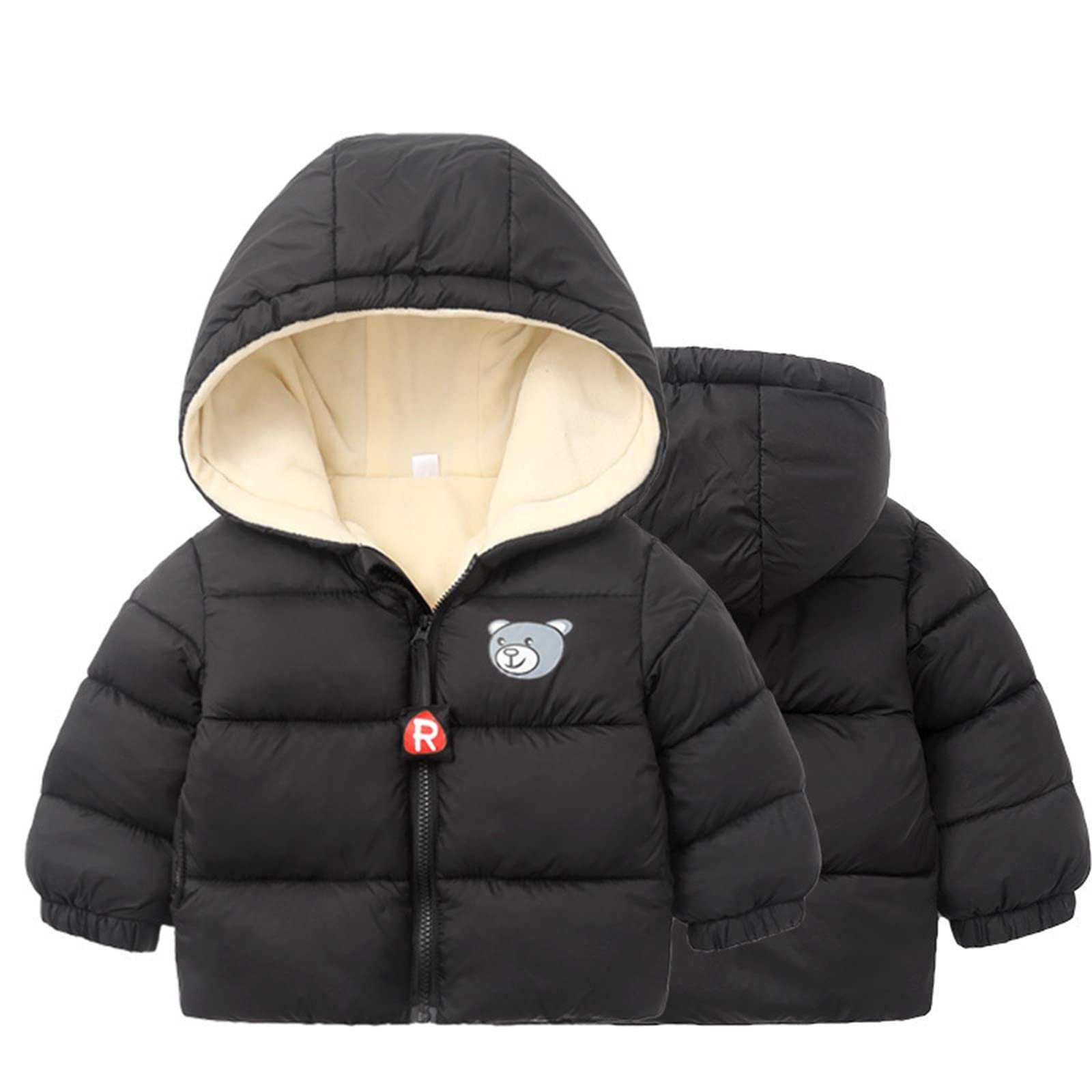 Generisch Niños Niño Bebé Niños Invierno cálido Algodón Manga Larga con Capucha Acolchado Ropa Abrigo Chaqueta Manga Larga Jersey Niños Fútbol, Negro , 2-3 años