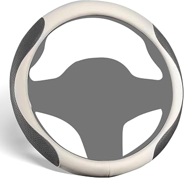 ALEMODR Premium White Black Leather Steering Wheel Cover,Compatible with Tesla Model 3/Y Steering Wheel Cover, Non Slip Design